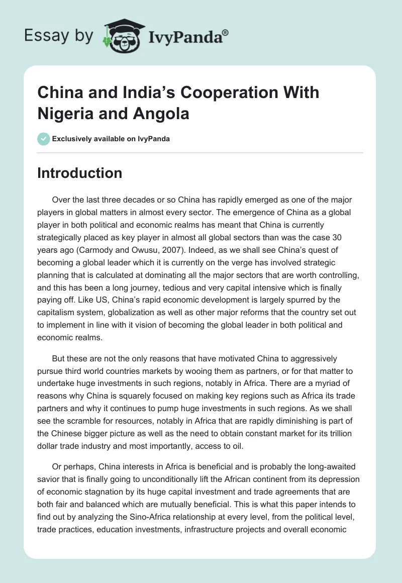 China and India’s Cooperation With Nigeria and Angola. Page 1