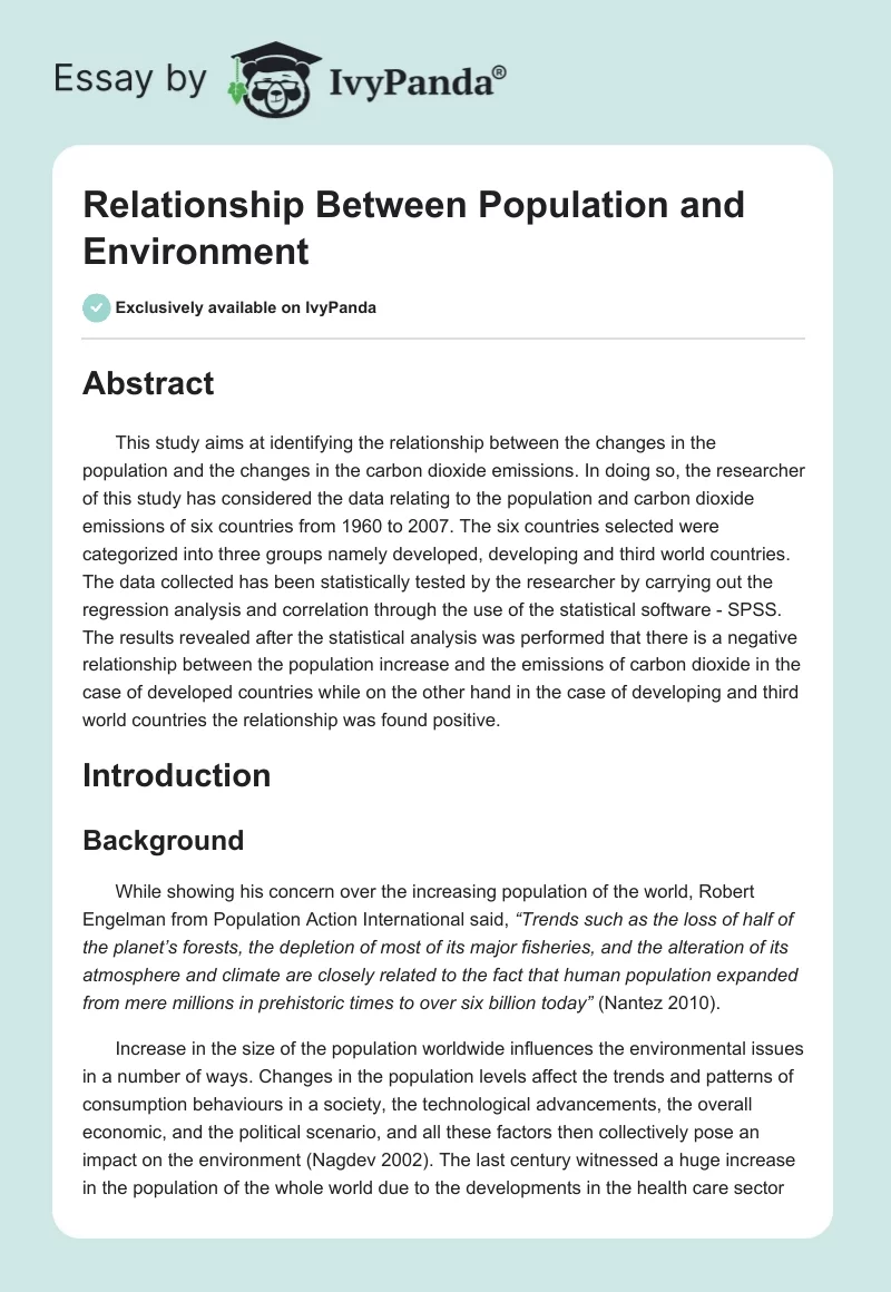 Relationship Between Population and Environment - 8438 Words ...