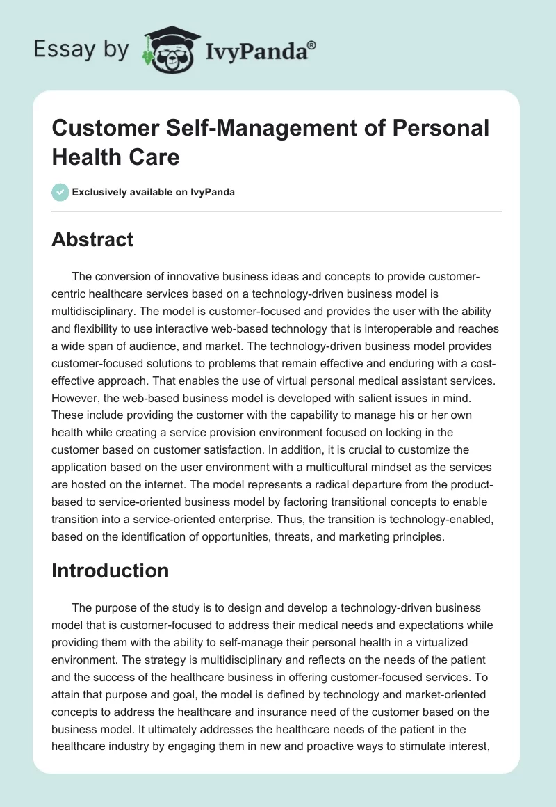 Customer Self-Management of Personal Health Care. Page 1