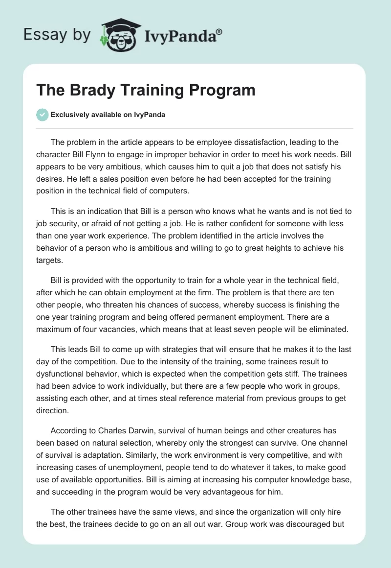 The Brady Training Program. Page 1
