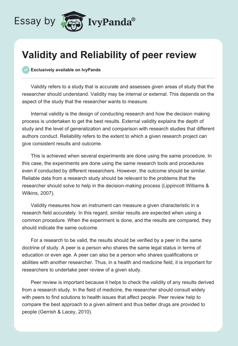 Validity and Reliability of peer review. Page 1