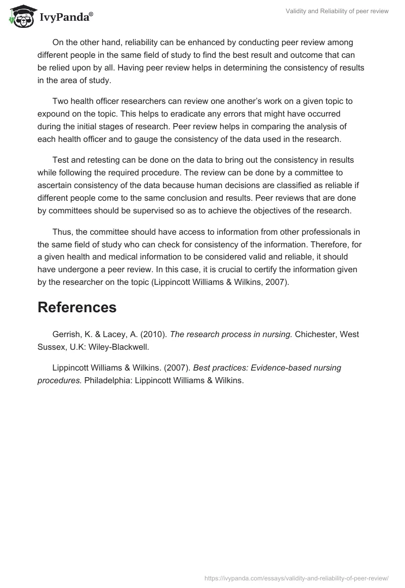 Validity and Reliability of peer review. Page 2