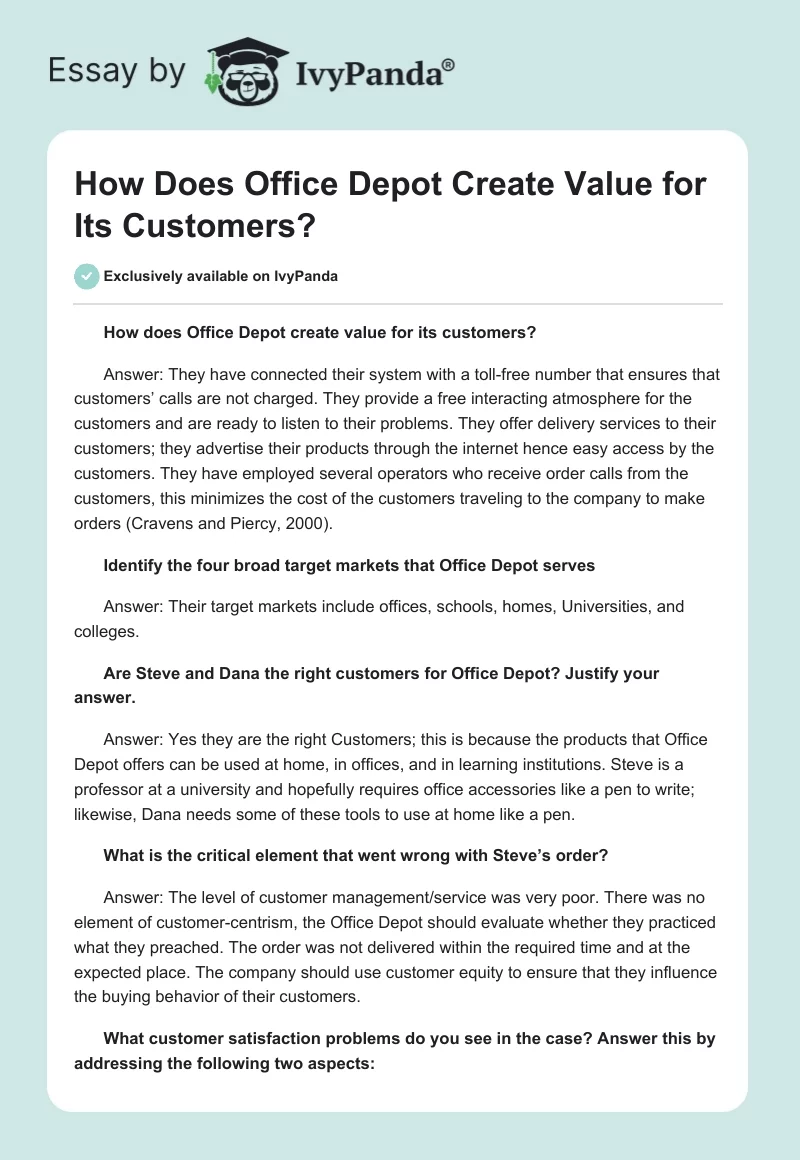 How Does Office Depot Create Value for Its Customers?. Page 1