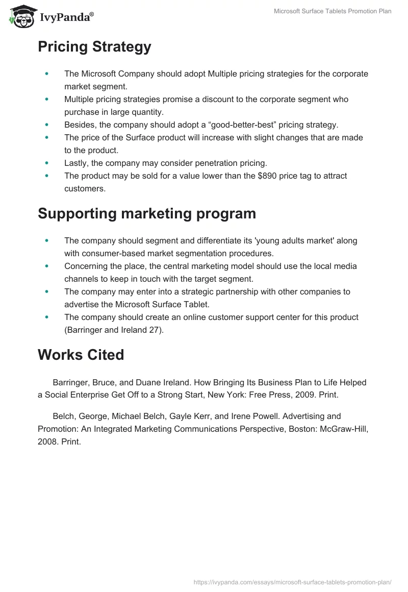 Microsoft Surface Tablets Promotion Plan. Page 2