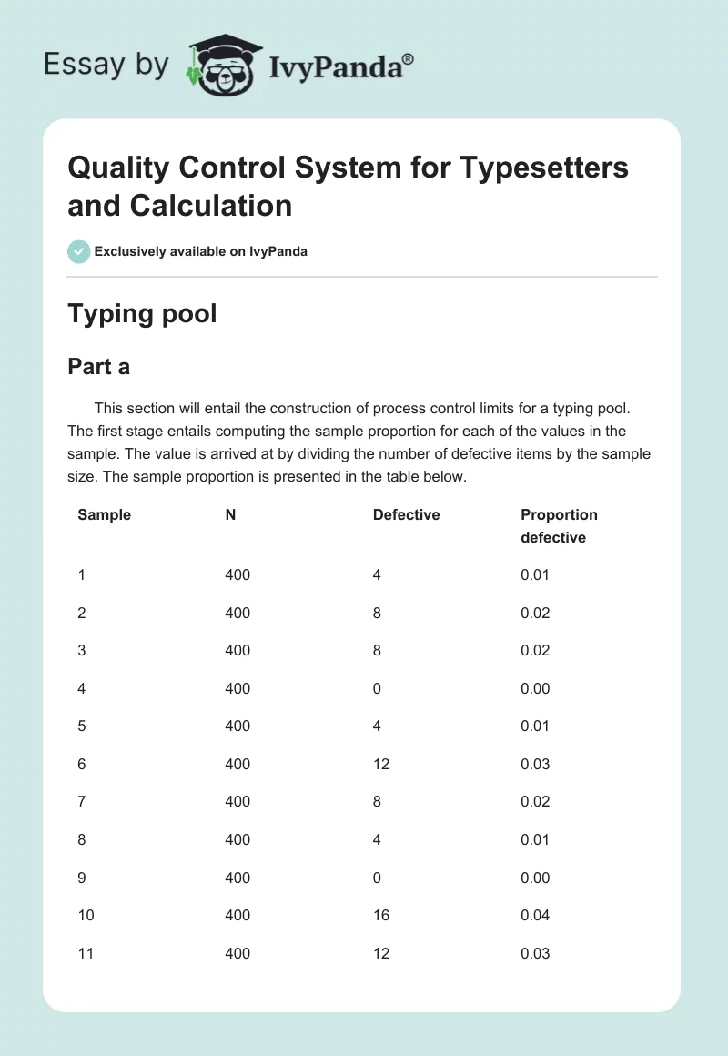 Quality Control System for Typesetters and Calculation. Page 1