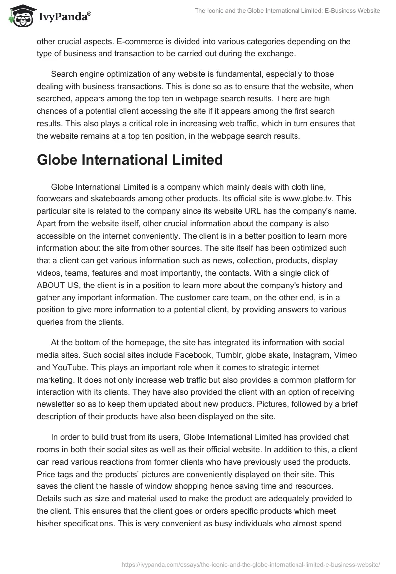 The Iconic and the Globe International Limited: E-Business Website. Page 2