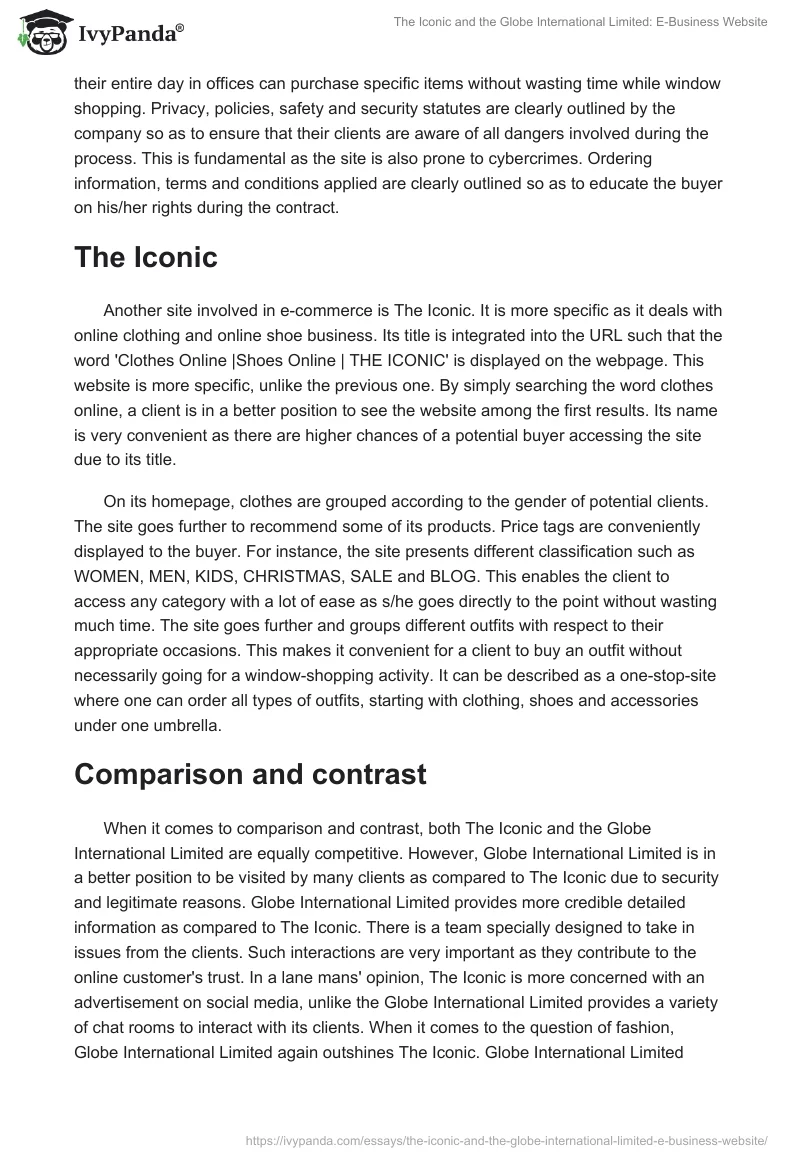 The Iconic and the Globe International Limited: E-Business Website. Page 3