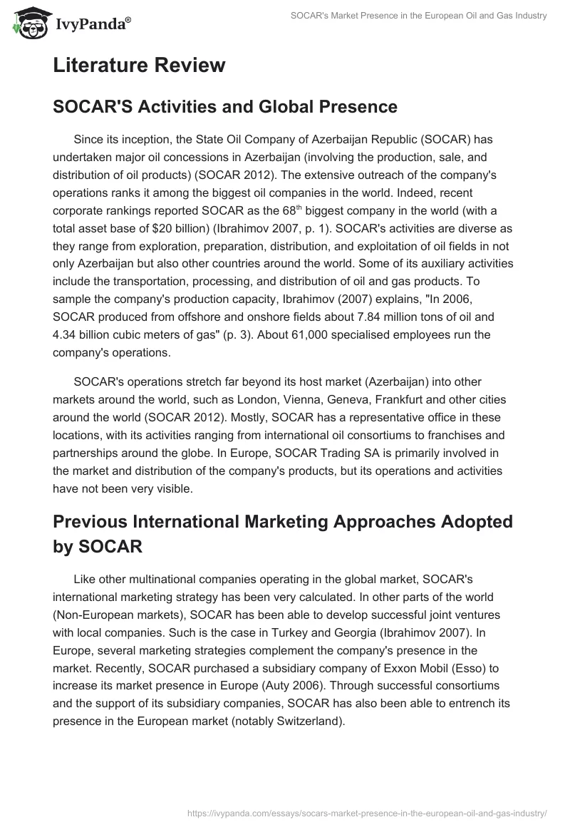 SOCAR's Market Presence in the European Oil and Gas Industry. Page 5