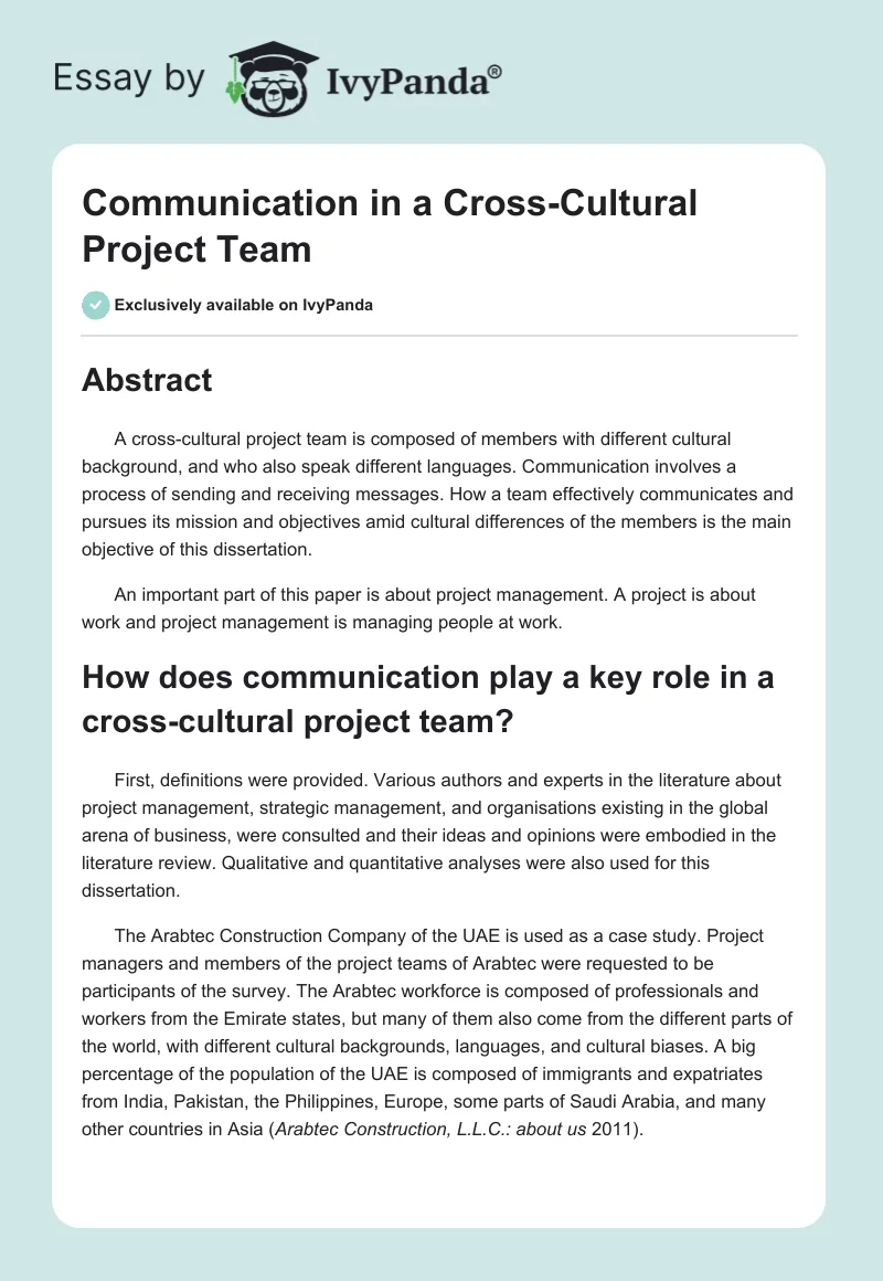 Communication in a Cross-Cultural Project Team. Page 1