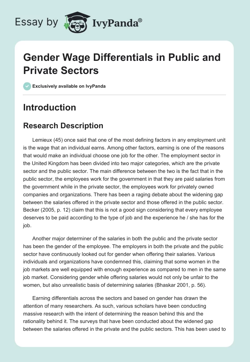 Gender Wage Differentials in Public and Private Sectors. Page 1