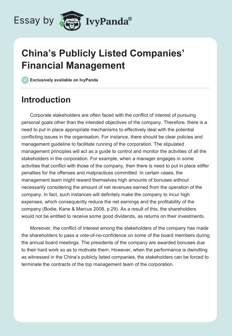 China’s Publicly Listed Companies’ Financial Management. Page 1