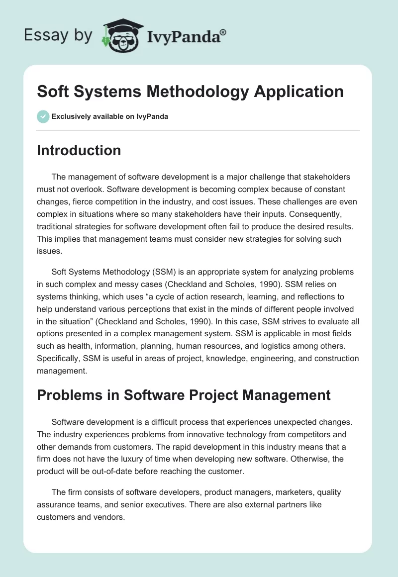 Soft Systems Methodology Application. Page 1