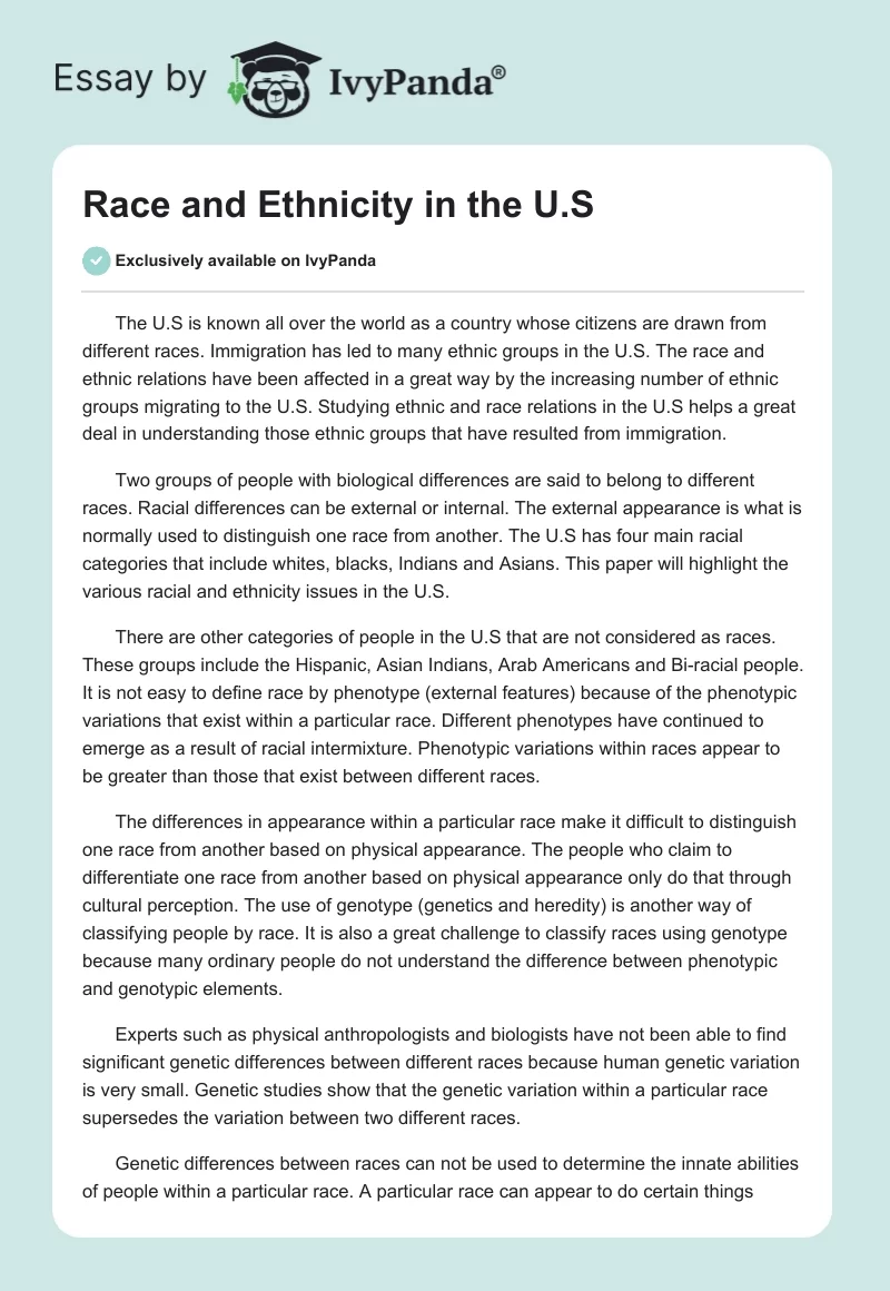 Race and Ethnicity in the U.S. Page 1