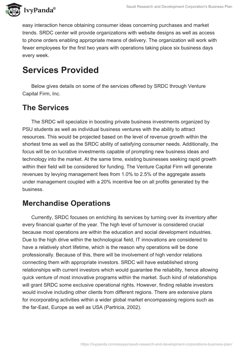 Saudi Research and Development Corporation's Business Plan. Page 5