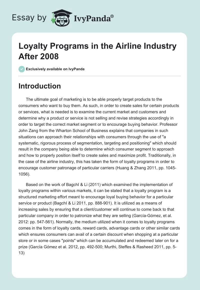 Loyalty Programs in the Airline Industry After 2008. Page 1