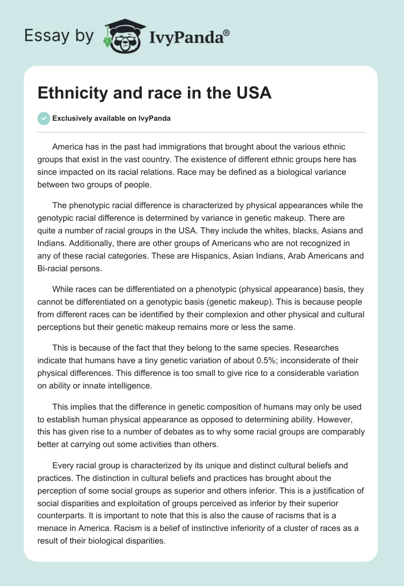 Ethnicity and race in the USA. Page 1