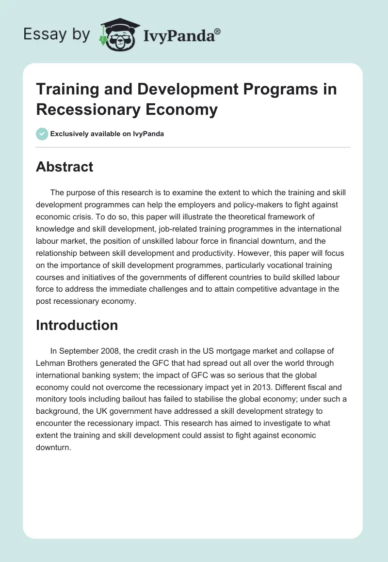 Training and Development Programs in Recessionary Economy. Page 1