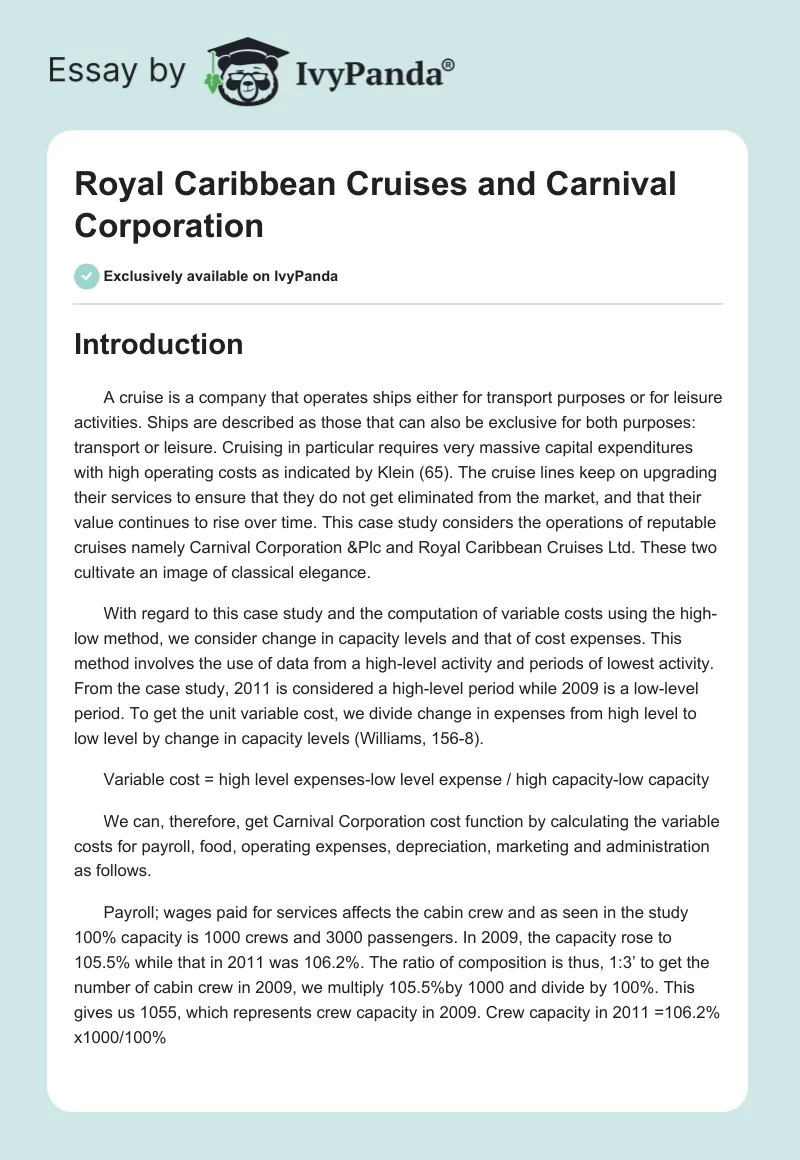 Royal Caribbean Cruises and Carnival Corporation. Page 1