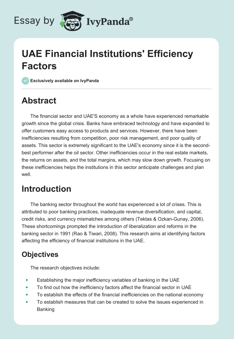 UAE Financial Institutions' Efficiency Factors. Page 1