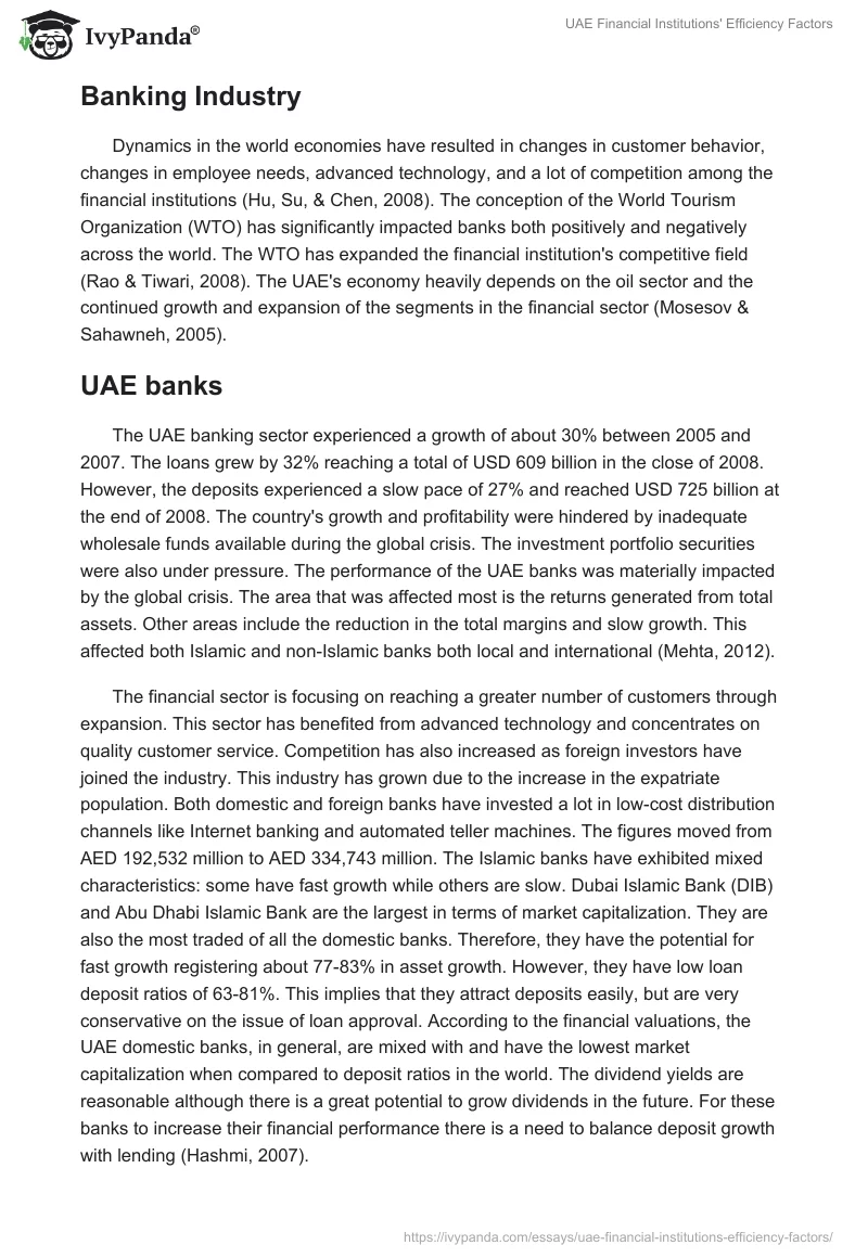 UAE Financial Institutions' Efficiency Factors. Page 2