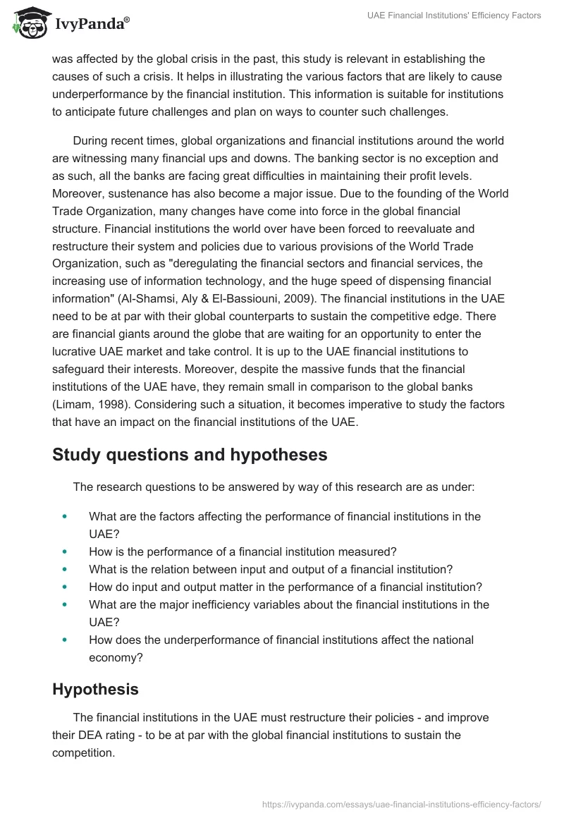 UAE Financial Institutions' Efficiency Factors. Page 4