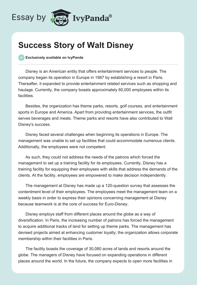 Success Story of Walt Disney. Page 1