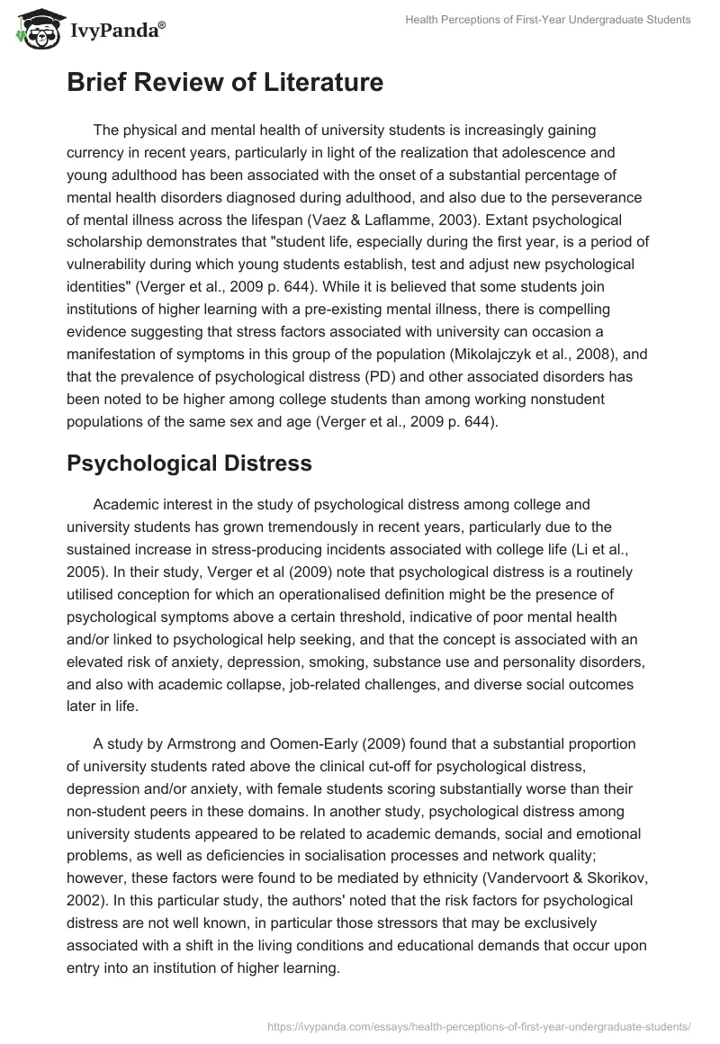 Health Perceptions of First-Year Undergraduate Students. Page 2