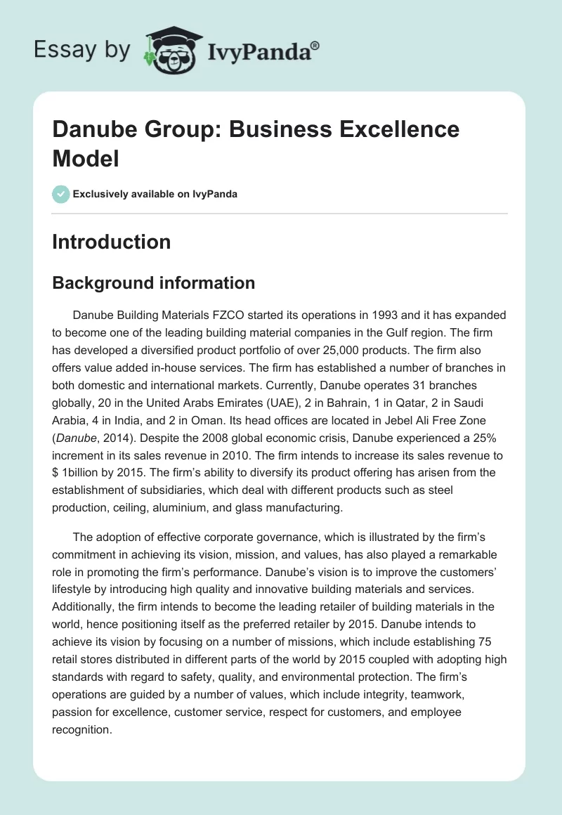 Danube Group: Business Excellence Model. Page 1