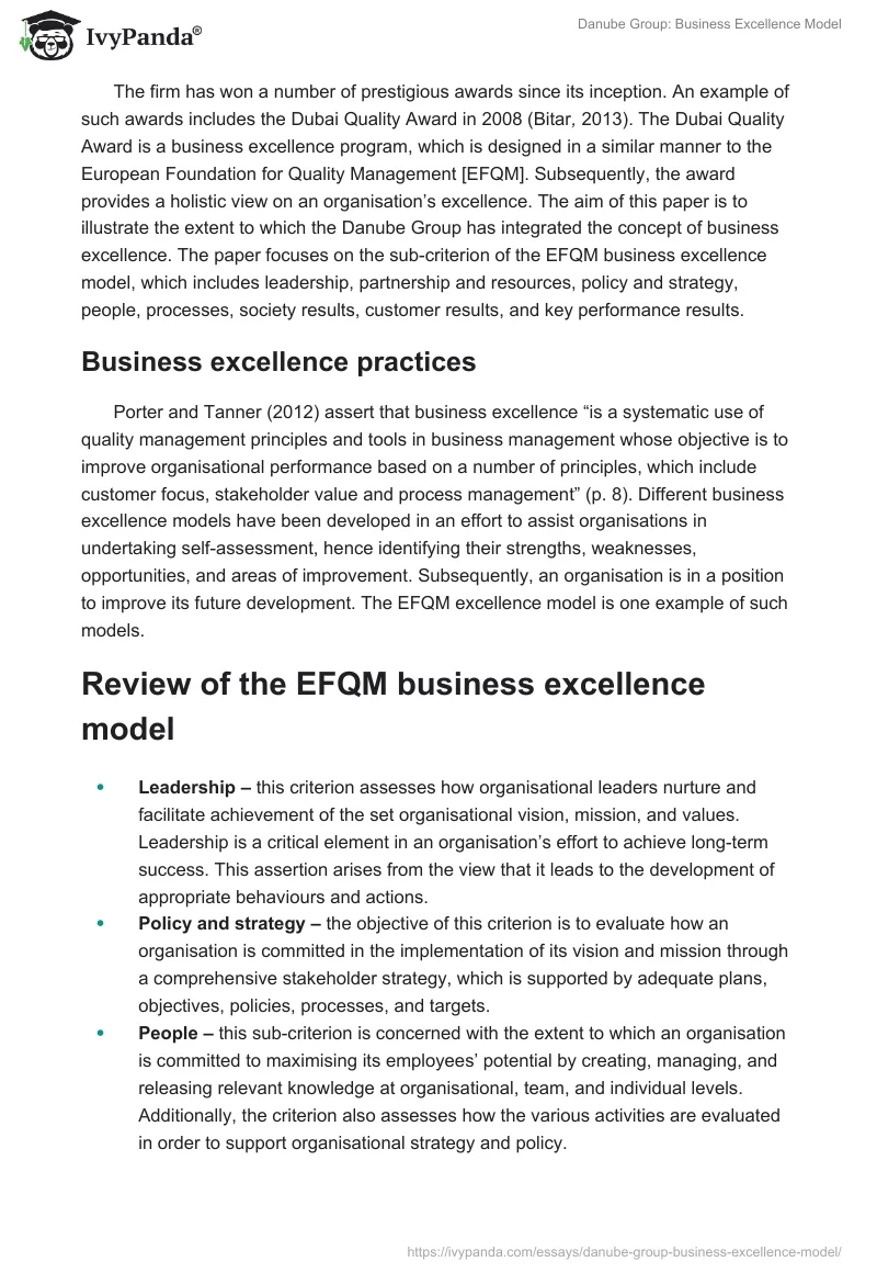 Danube Group: Business Excellence Model. Page 2