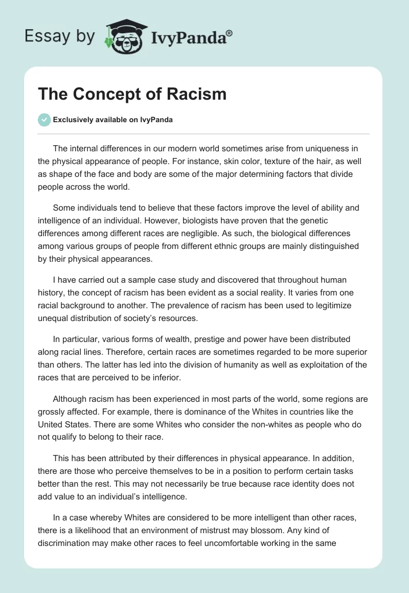 The Concept of Racism. Page 1