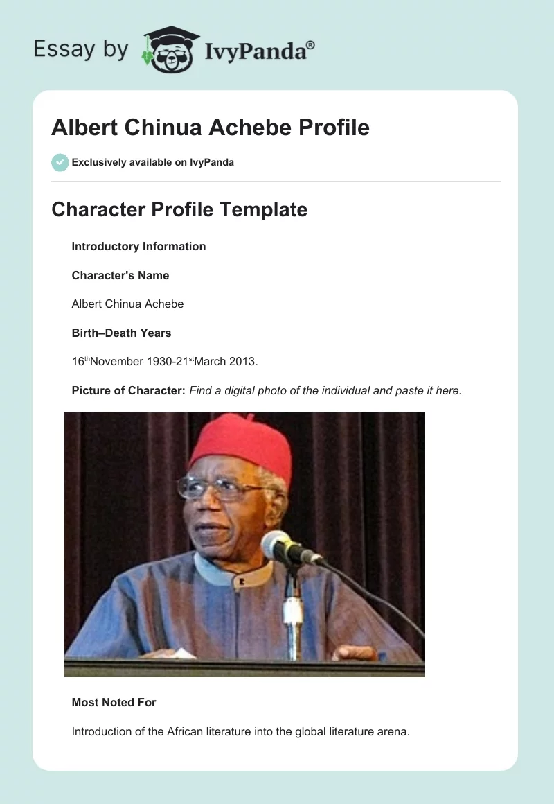 Albert Chinua Achebe Profile. Page 1