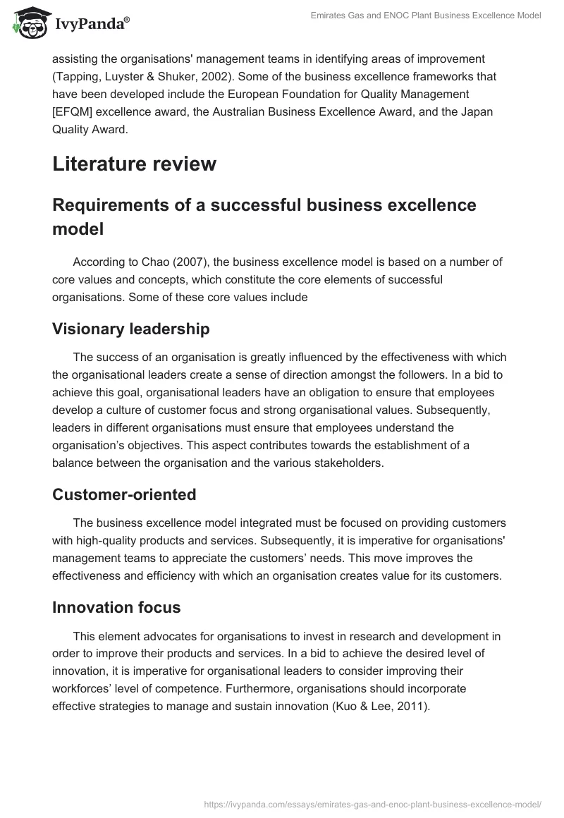 Emirates Gas and ENOC Plant Business Excellence Model. Page 3