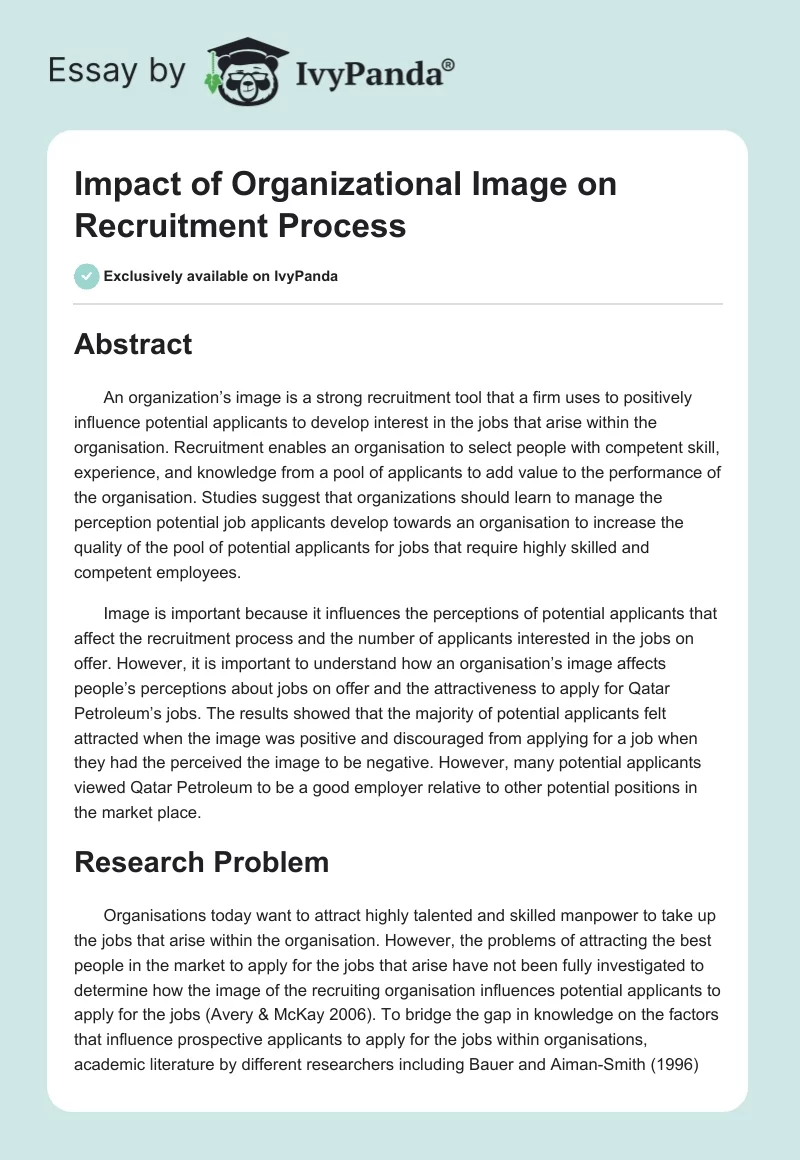 Impact of Organizational Image on Recruitment Process. Page 1