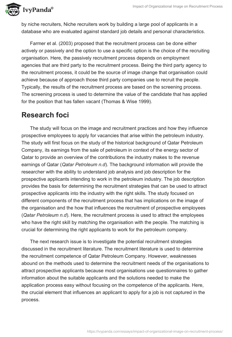 Impact of Organizational Image on Recruitment Process. Page 5