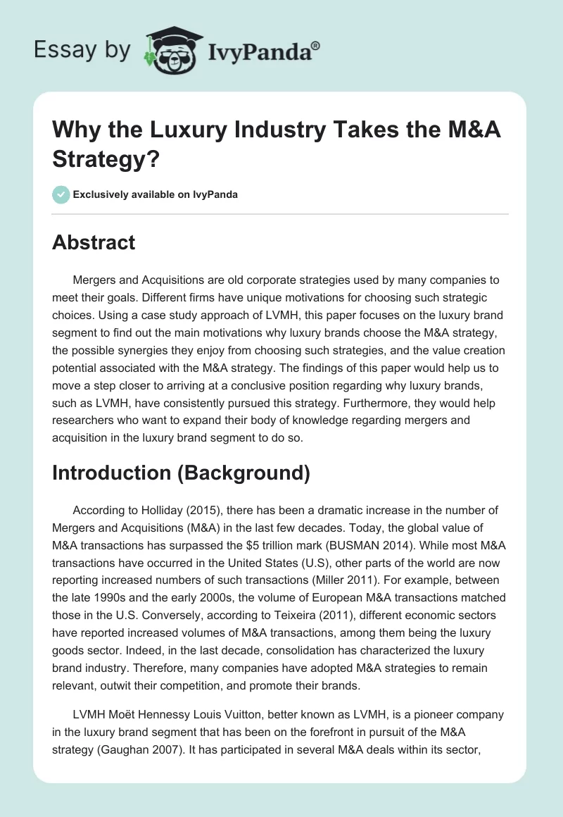 Why the Luxury Industry Takes the M&A Strategy?. Page 1