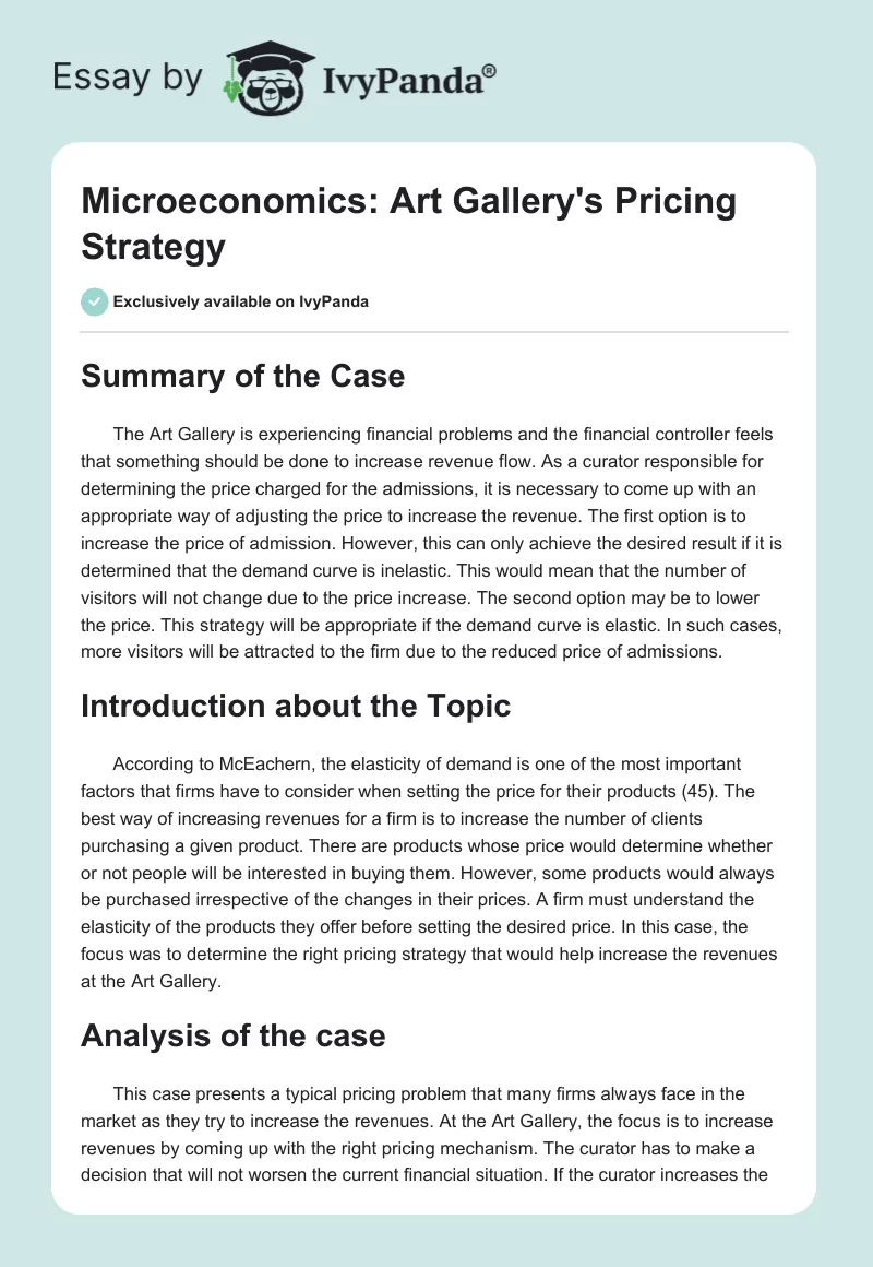 Microeconomics: Art Gallery's Pricing Strategy. Page 1