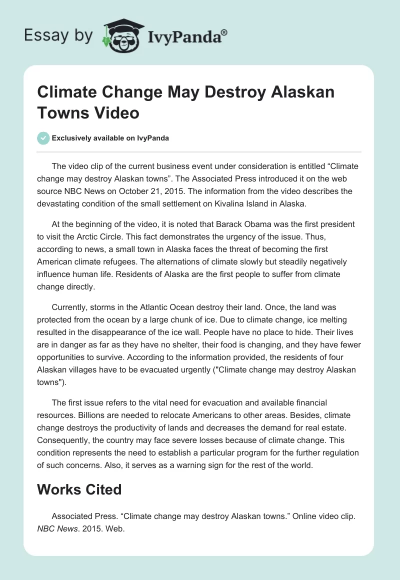 "Climate Change May Destroy Alaskan Towns" Video. Page 1