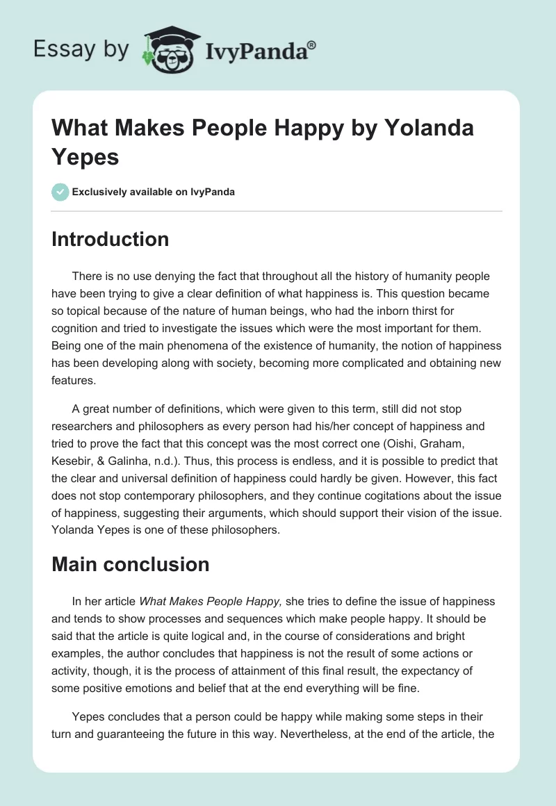 "What Makes People Happy" by Yolanda Yepes. Page 1