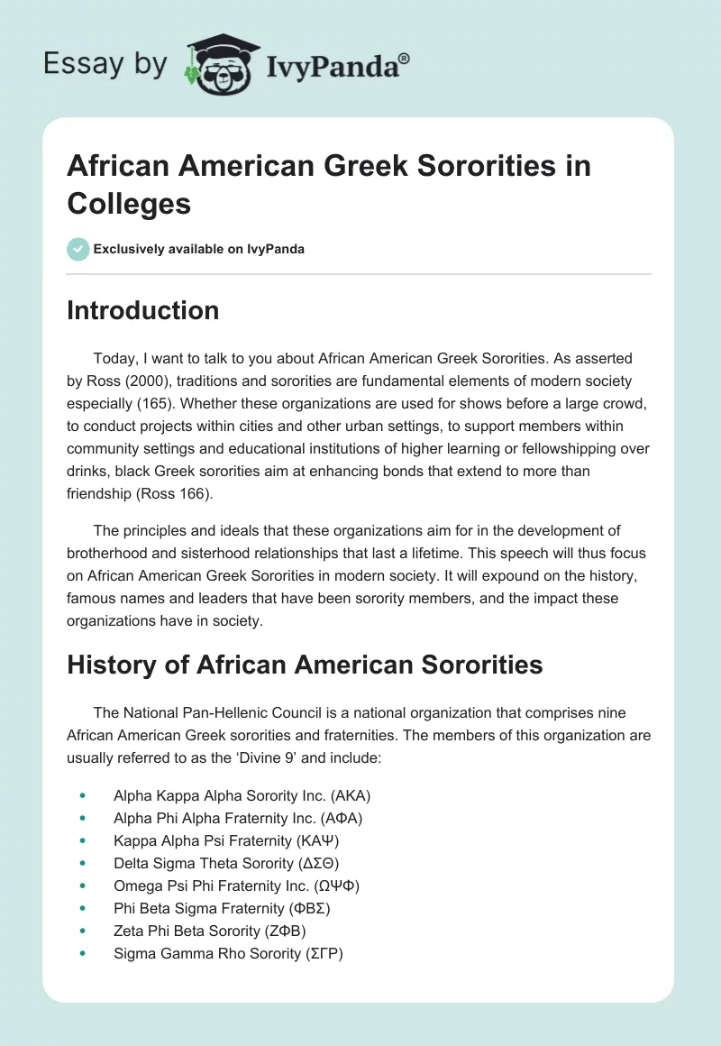 African American Greek Sororities in Colleges. Page 1