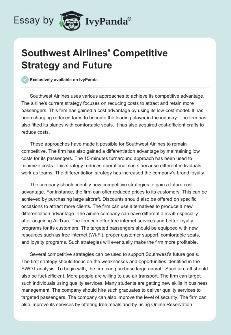 Southwest Airlines' Competitive Strategy and Future. Page 1