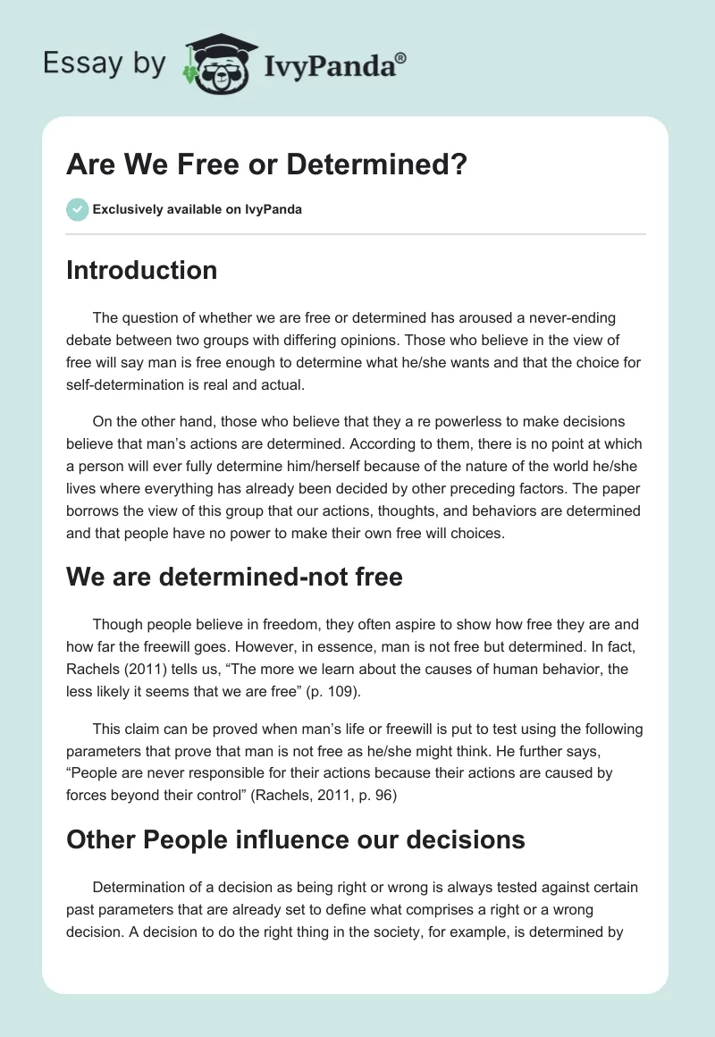 Are We Free or Determined?. Page 1