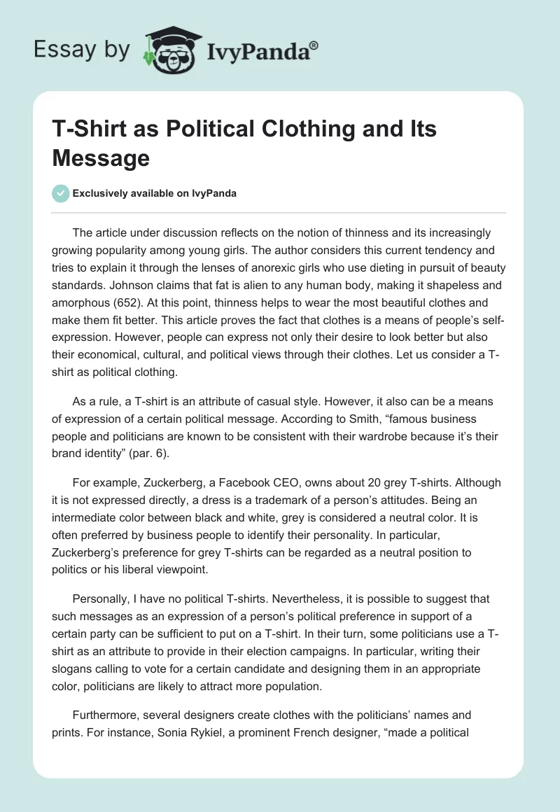 T-Shirt as Political Clothing and Its Message. Page 1