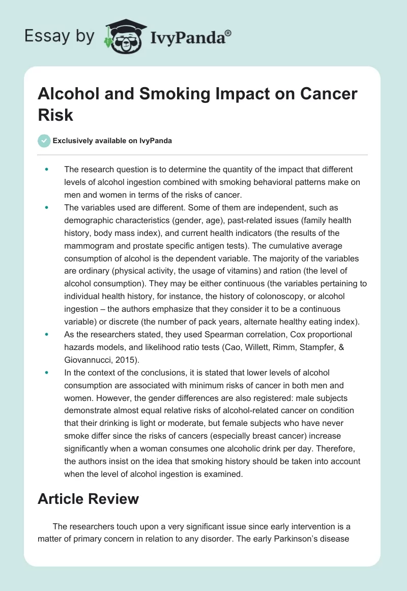 Alcohol and Smoking Impact on Cancer Risk. Page 1