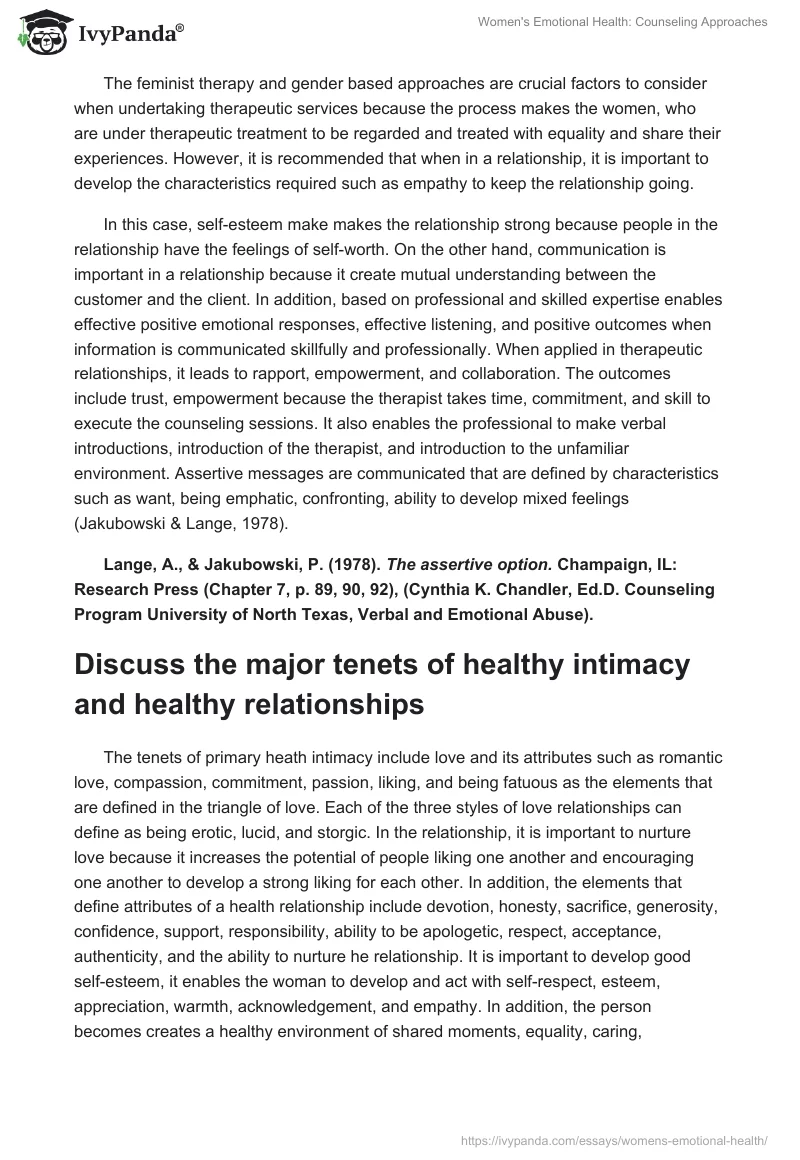 Women's Emotional Health: Counseling Approaches. Page 5