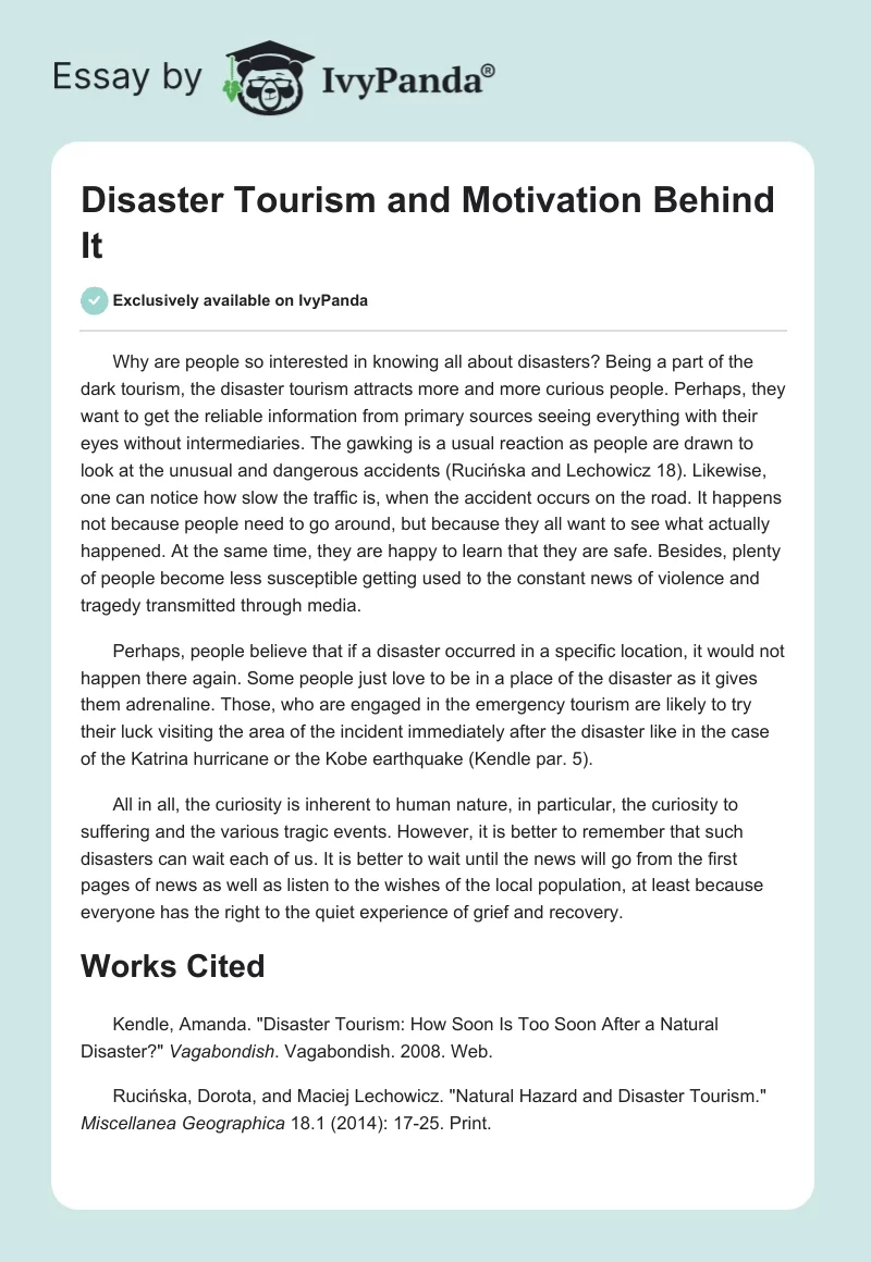 Disaster Tourism and Motivation Behind It. Page 1