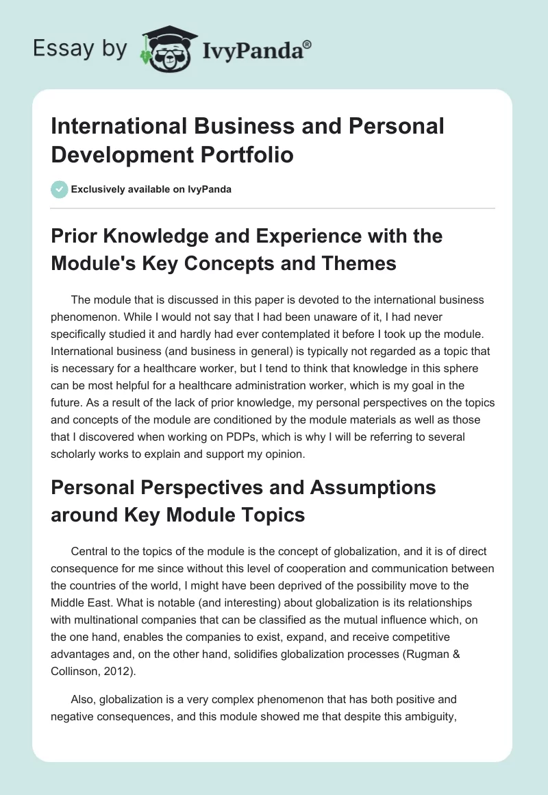 International Business and Personal Development Portfolio. Page 1