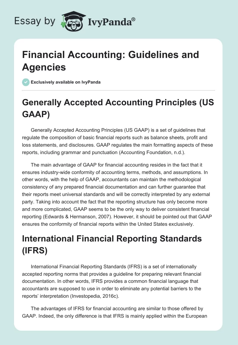 Financial Accounting: Guidelines and Agencies. Page 1