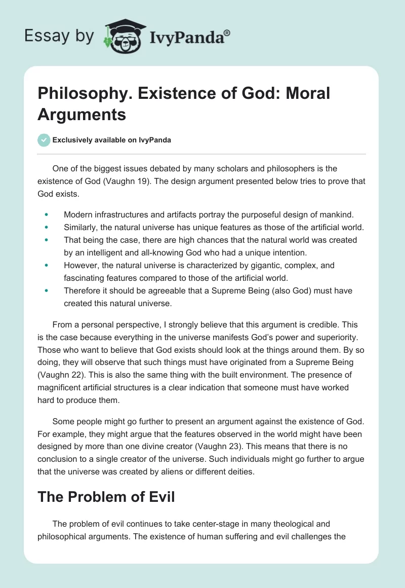 Philosophy. Existence of God: Moral Arguments. Page 1