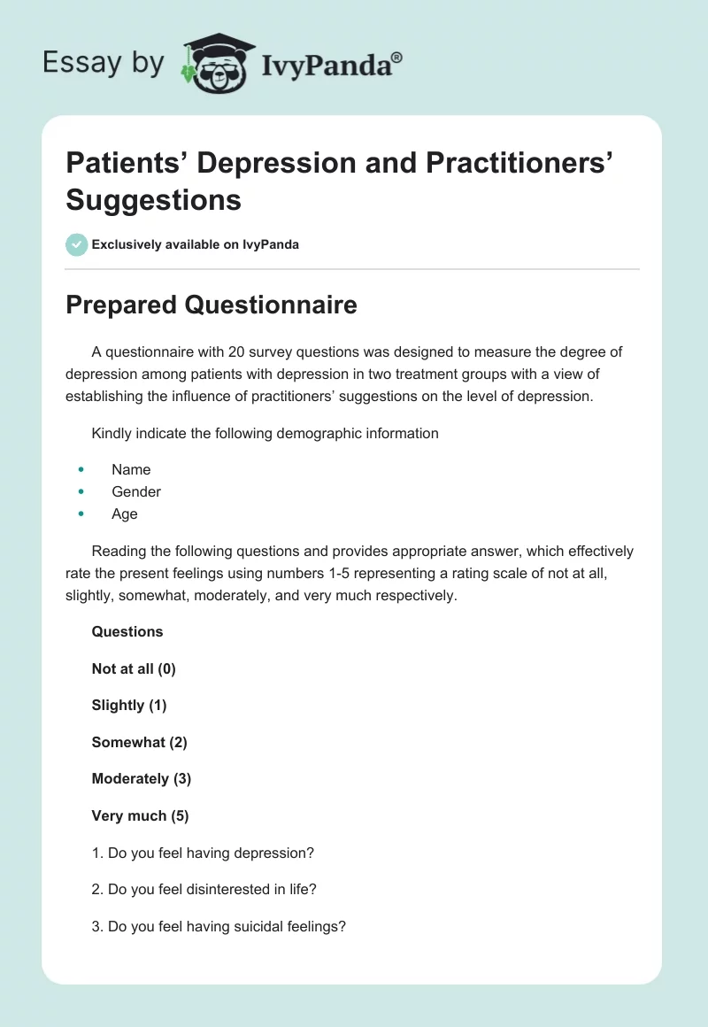 Patients’ Depression and Practitioners’ Suggestions. Page 1