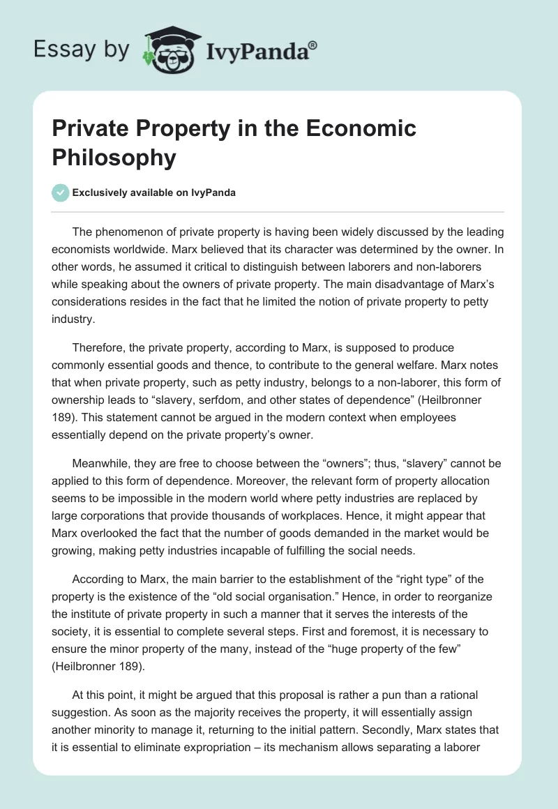 Private Property in the Economic Philosophy. Page 1